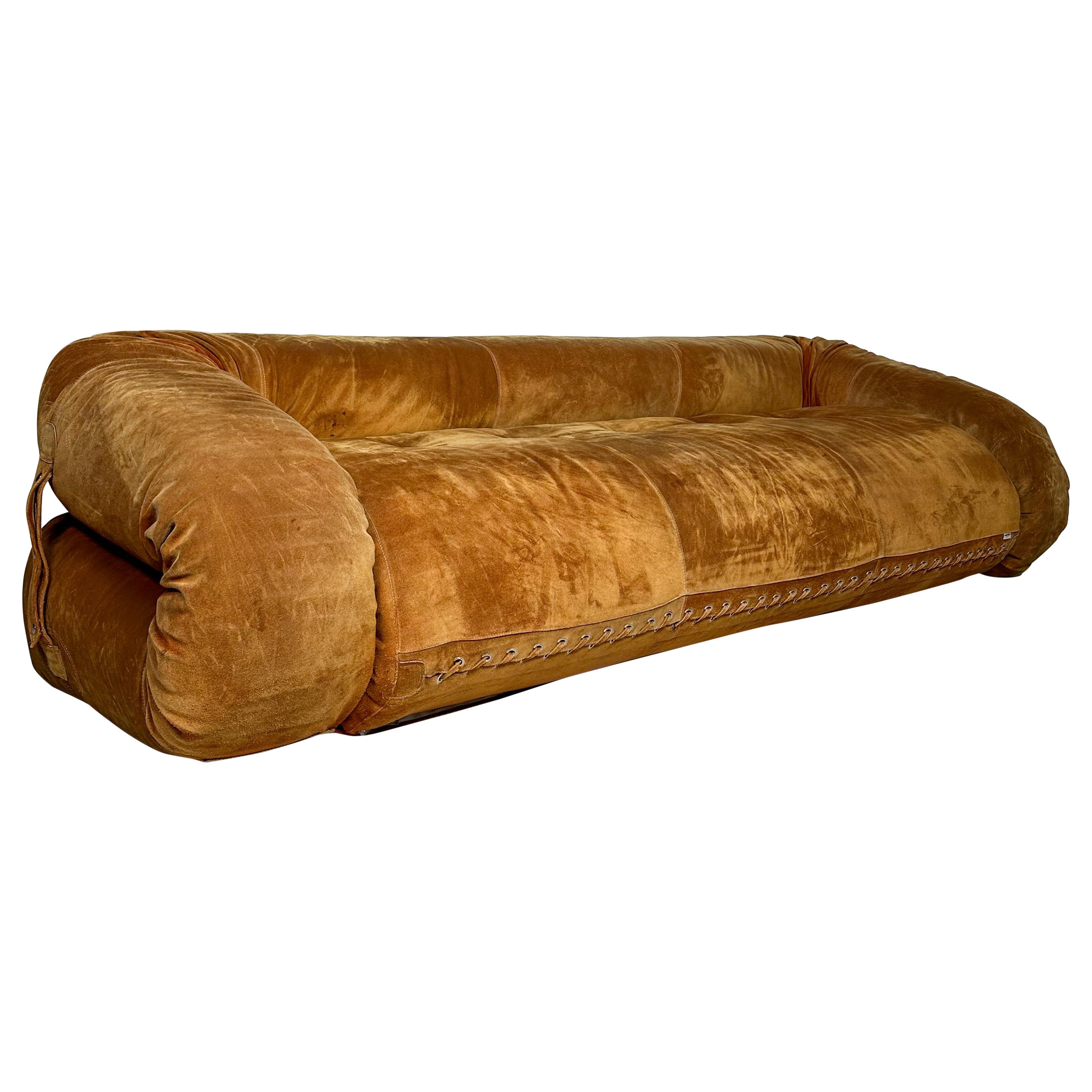 Vintage Suede 3-Seater Anfibio Sofa Bed by Alessandro Becchi for Giovannetti 70s For Sale