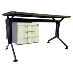 Vintage Studio BBPR for Olivetti Sintesis "Arco" Office 3-Drawer Desk w/ Key!, Italy 60s