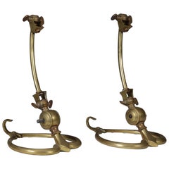 Antique WAS Benson. A pair of Arts & Crafts brass table lamps with heart shaped bases