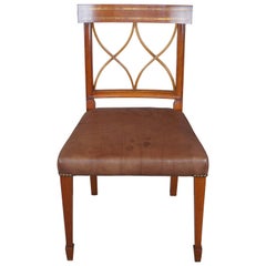 Vintage Arthur Brett English Sheraton Style Mahogany Inlaid Leather Dining Side Chair