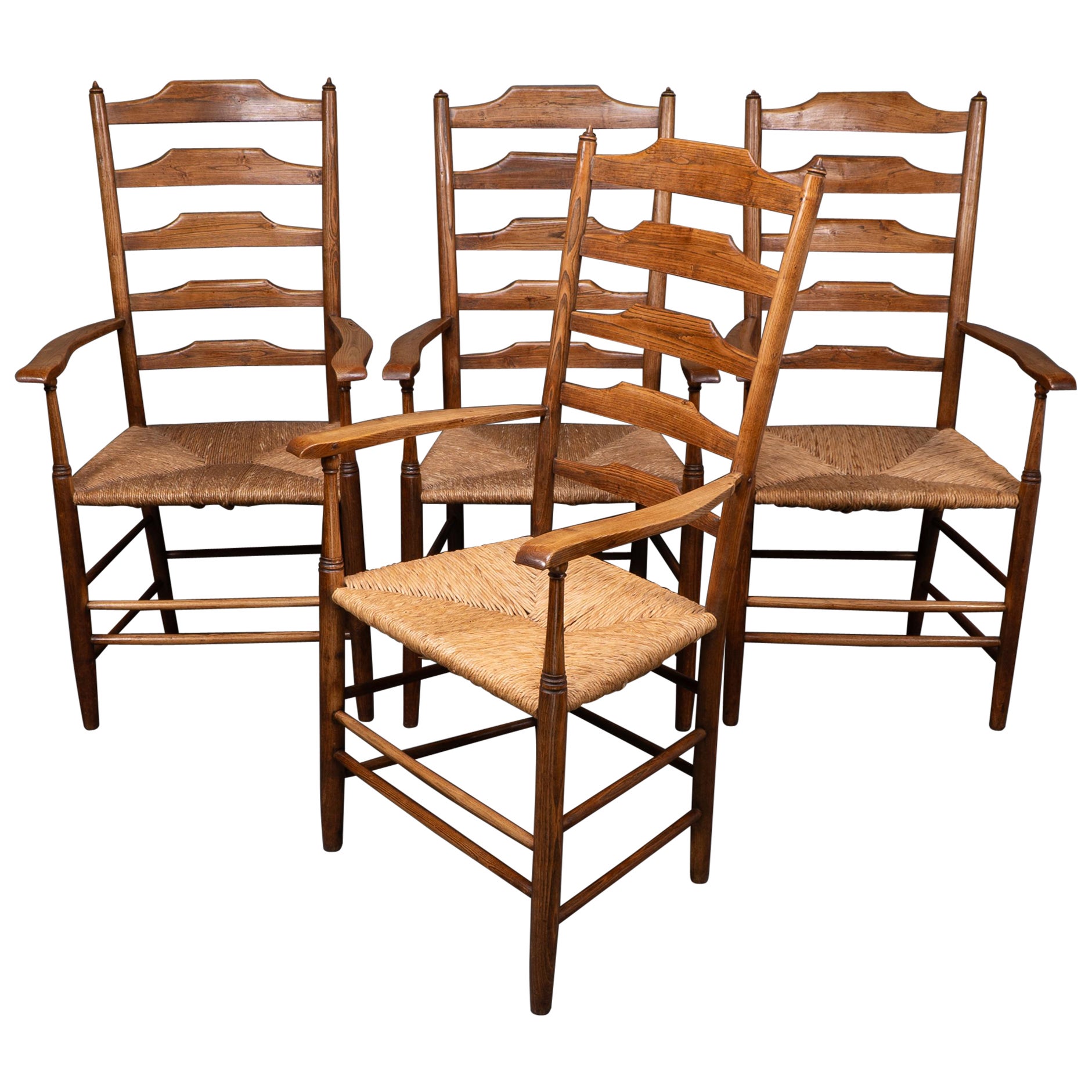 Philip Clissett A fine set of four early Arts & Crafts ash ladder back armchairs For Sale