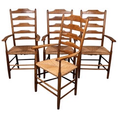Philip Clissett Ein feiner Satz von vier frühen Arts & Crafts-Sesseln aus Eschenholz mit Leiterrückenlehne