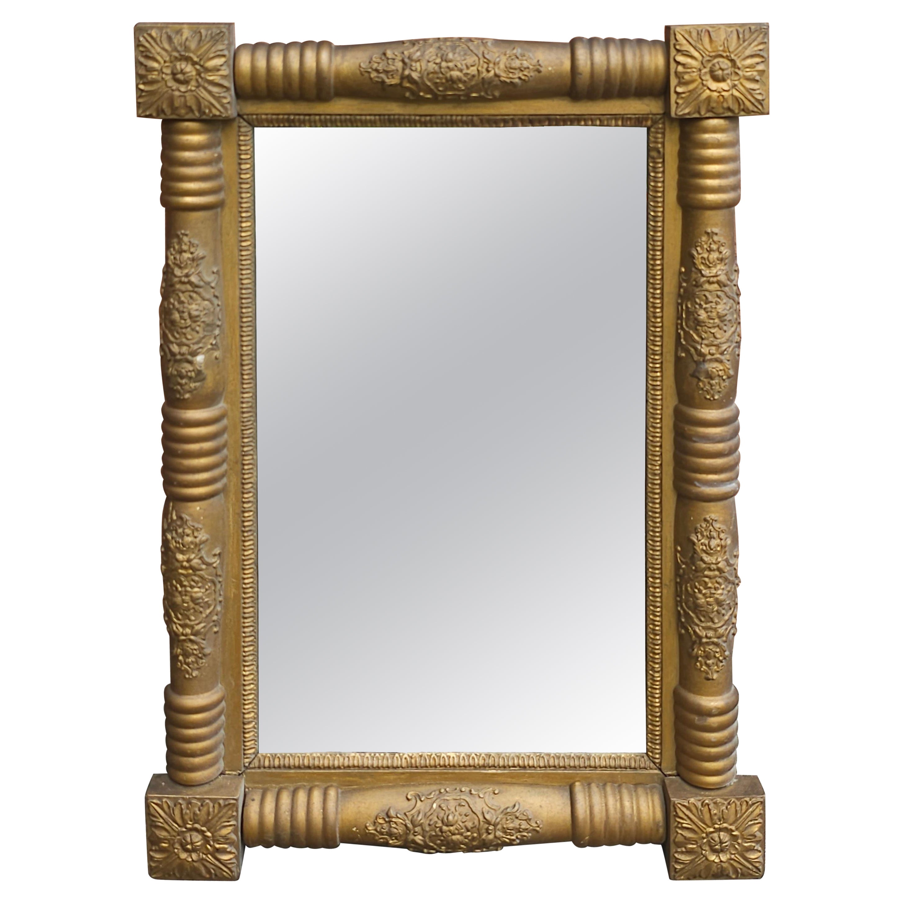19th Century American Empire Classical Style Giltwood Frame Mirror For Sale