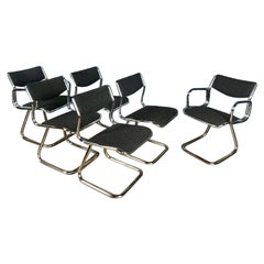 6 x Charcoal Black Grey Bouclé Mid Century Chrome Dining Chairs Vintage Retro