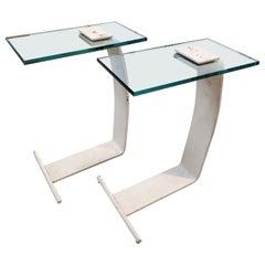 Used Pair of Steel and Glass Cantilevered Side Tables by Design Institute of America