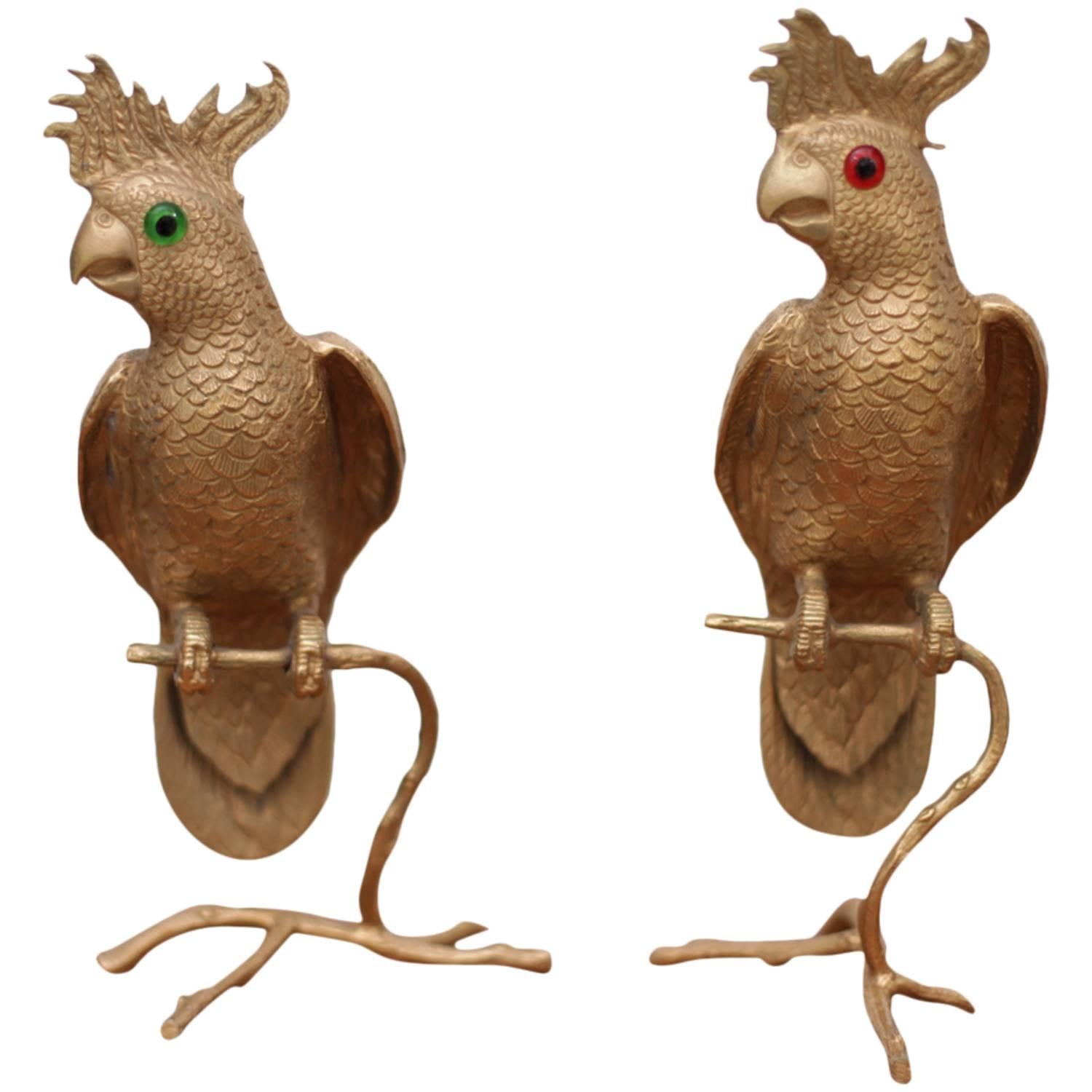 Pair of Huge Brass Parrot or Bird Bookends or Sculptures