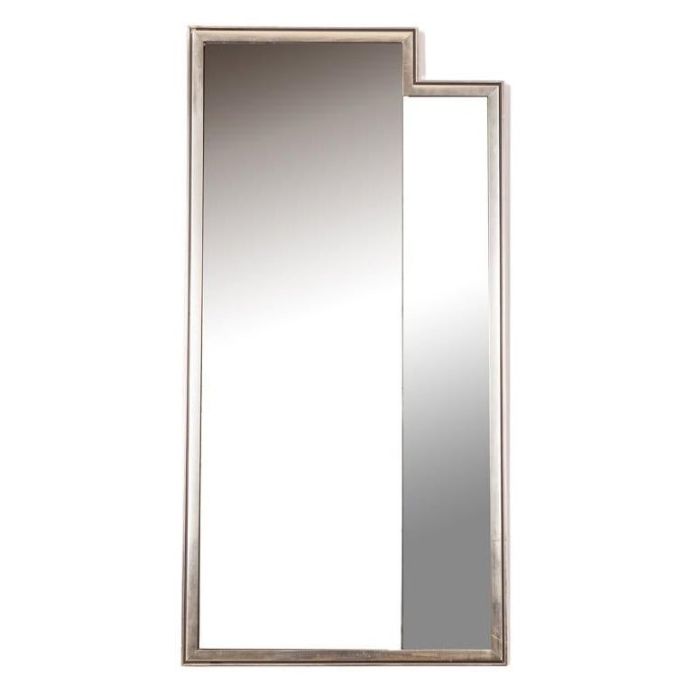 Vintage 1970s silver frame wall mirror Italian design For Sale