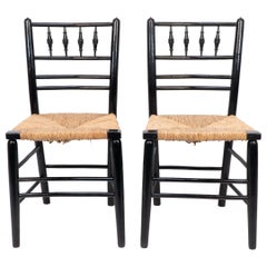 Ford Maddox Brown. Morris & Co. Aesthetic Movement pair rush seat Sussex chairs