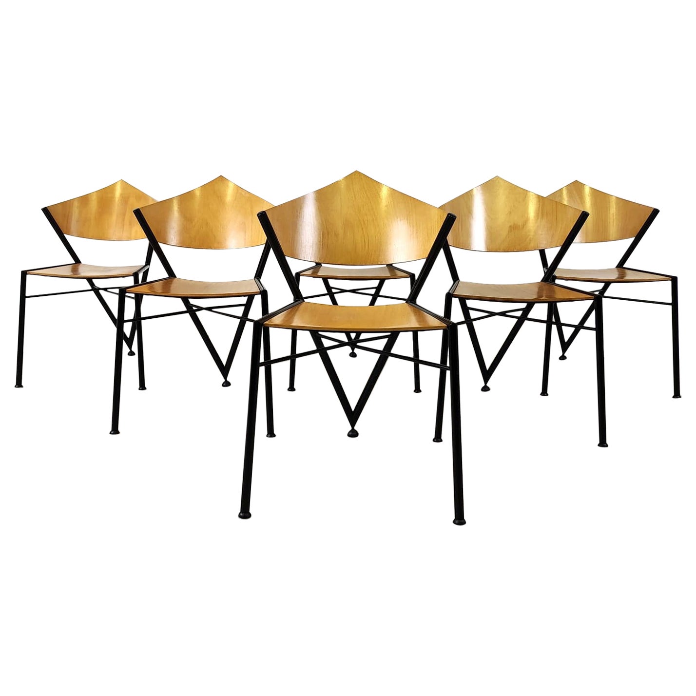 Post modern stackable dining chairs, 1980s For Sale