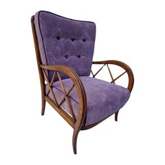 Rare velvet armchair for size in the style of Paolo Buffa, 1950s
