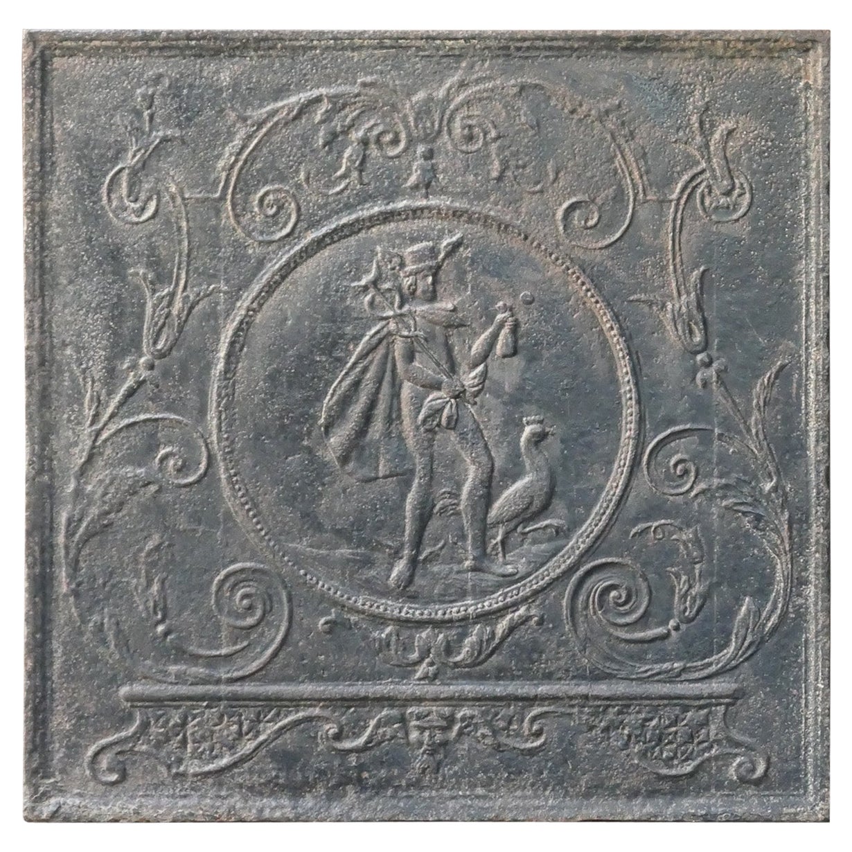 Plaque de cheminée néoclassique française ancienne Mercury, 18e - 19e siècle en vente
