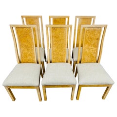 Retro Modern Burled Wood Dining Chairs - Set of 6