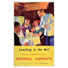 Affiche publicitaire vintage originale d'Impérial Airways Lunching In The Air