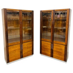 Retro Mid-Century Modern Lane Walnut Display Cabinets - Set of 2