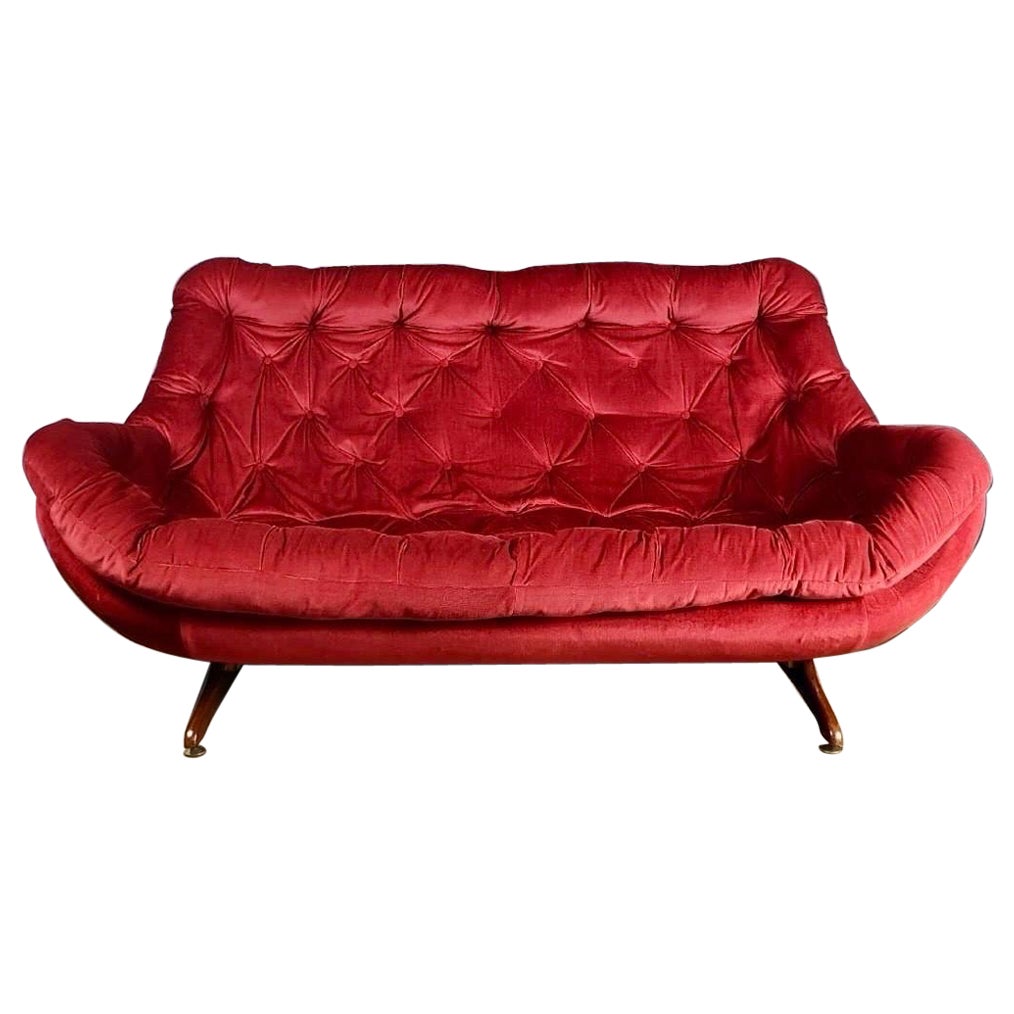 2 Seater Pink Red Velvet Egg Sofa Mid Century Vintage Retro MCM For Sale
