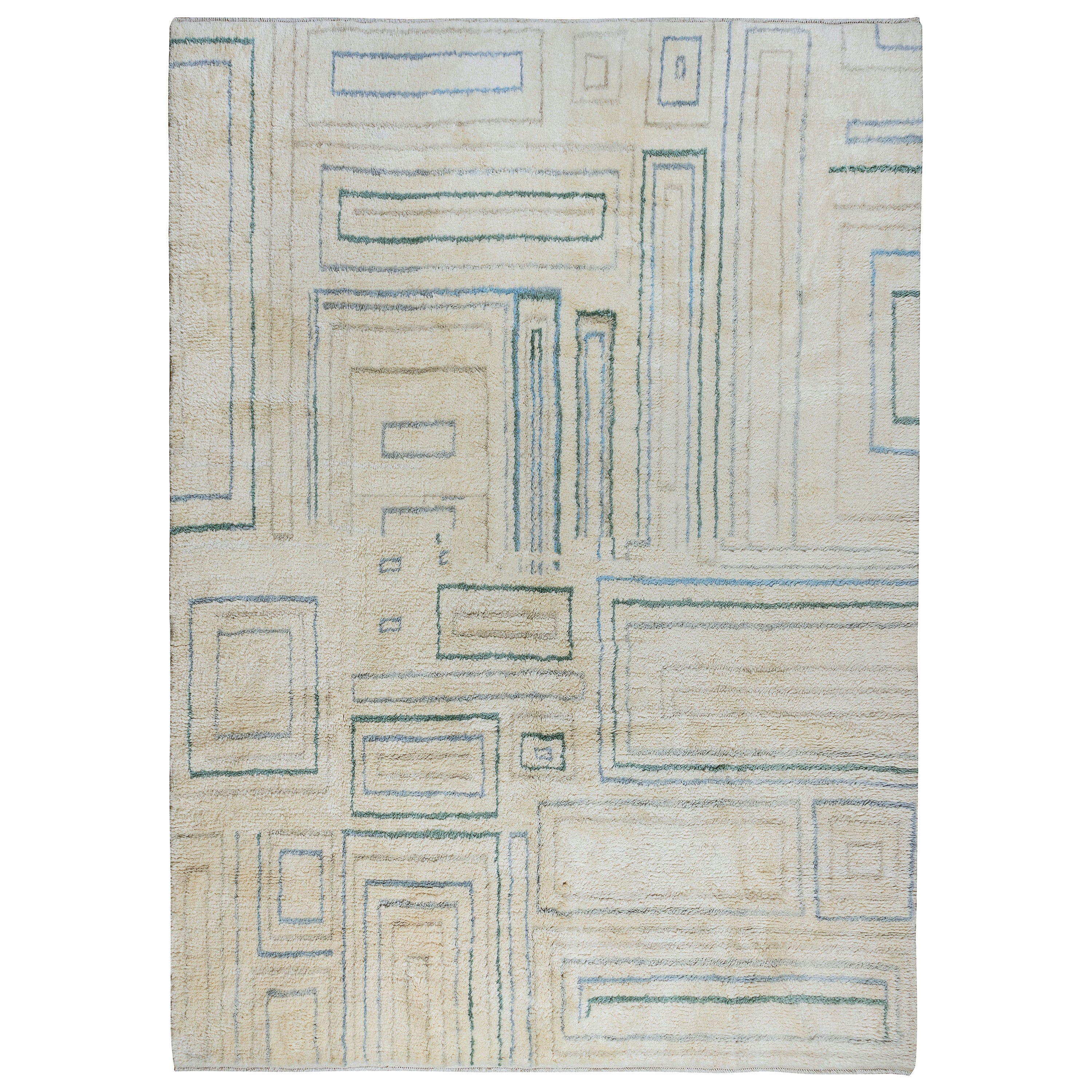 Contemporary Hand Knotted Tulu Rug in Beige, 100% Wool, Custom Options Available