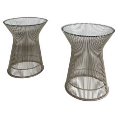 Used Italian modern steel and crystal side tables by Warren Platner for Knoll, 1966
