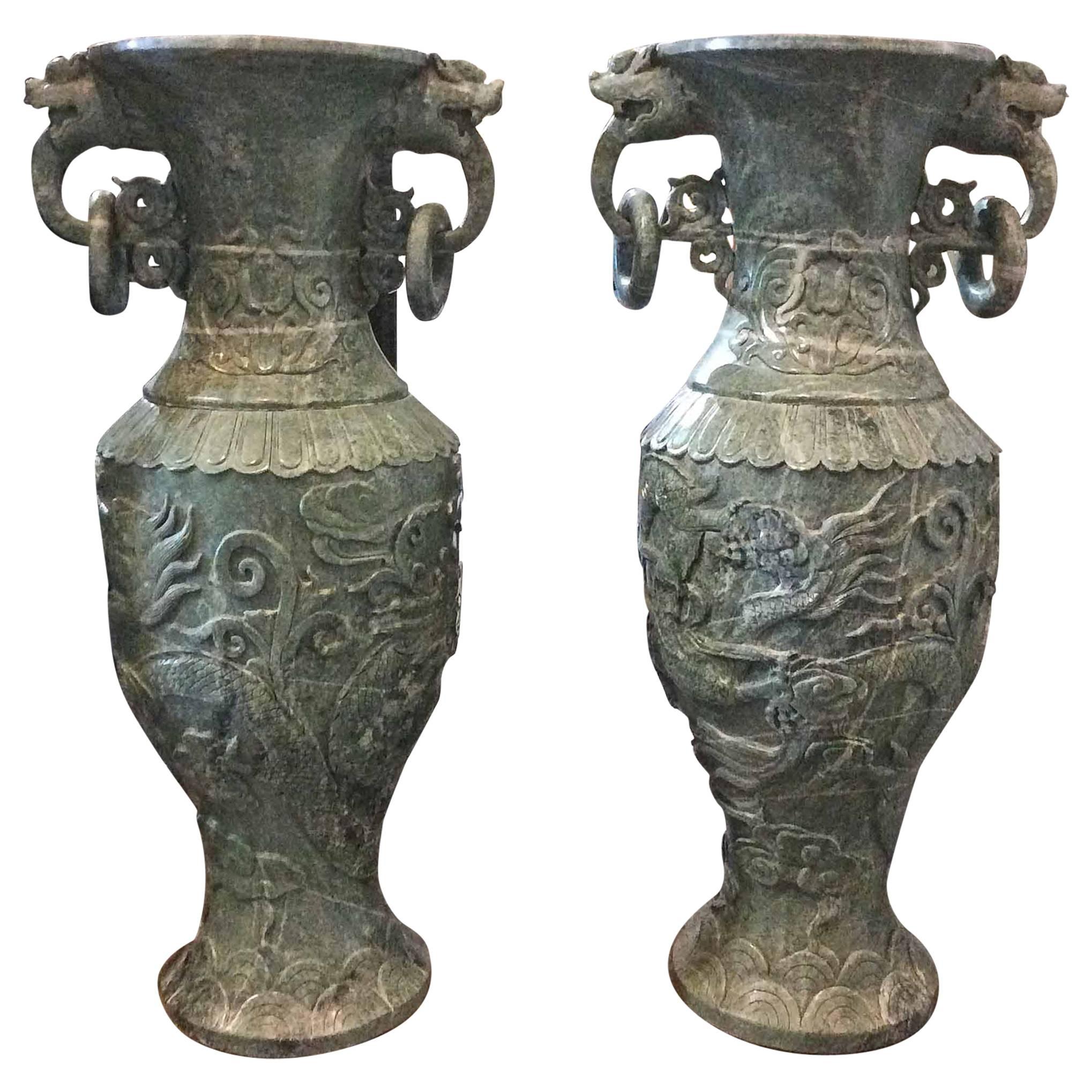 Pair of Chinese Marble Vases
