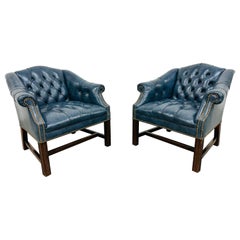 Vintage Blue Chesterfield Arm Chairs - Set of 2