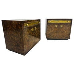 Vintage Mid-Century Modern Mastercraft Burled Wood & Brass Nightstands - Set of 2