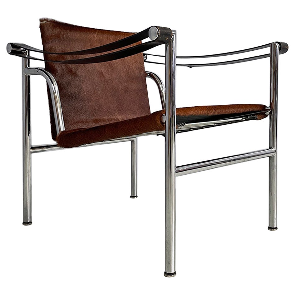 Italian modern LC1 armchair, Le Corbusier, Jeanneret and Perriand, Cassina 1960s For Sale