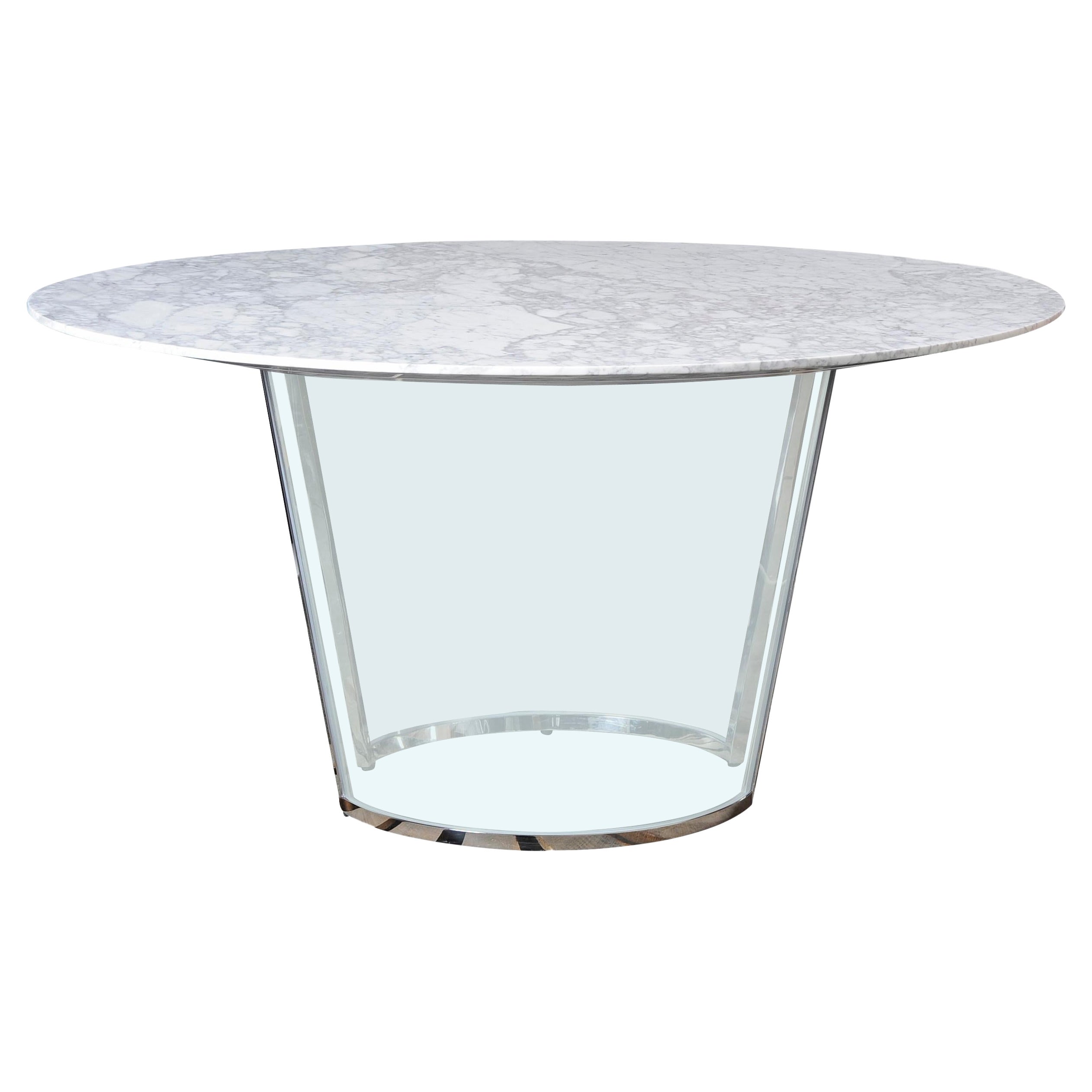 Float Dining Table, an Acrylic and Metal base with a Stone or Wood Top 72" Dia.