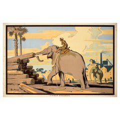 Original Vintage Poster Empire Marketing Board Burma Timber Stacking EMB Ba Nyan