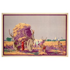 Affiche vintage d'origine Empire marketing Board Paddy Field Burma EMB Ba Nyan