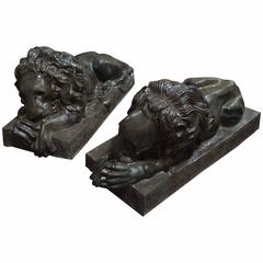 Pair of Antique Bronze Lion Sculptures