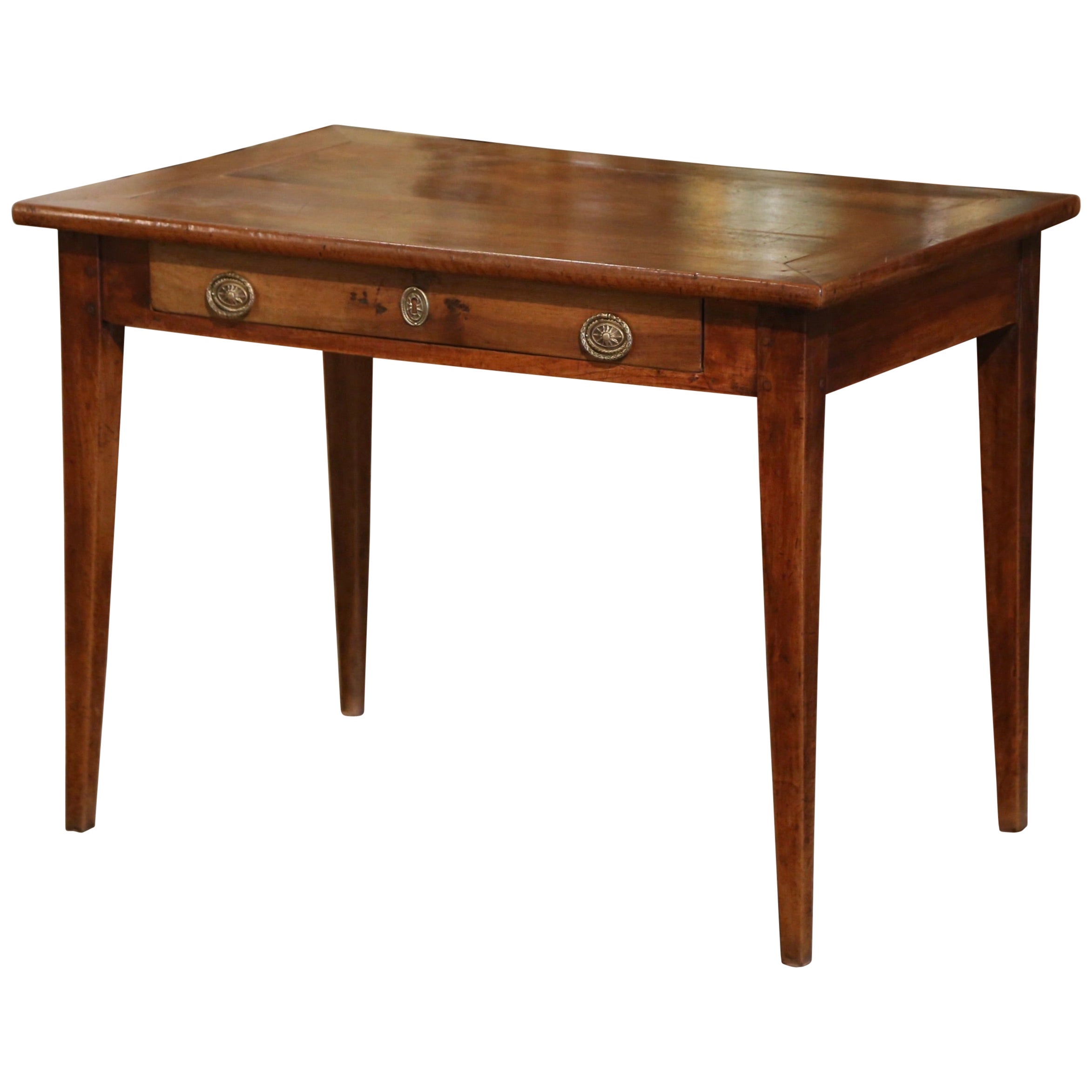 19th Century French Louis Philippe Carved Walnut Side Table Desk with Drawer