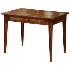 19th Century French Louis Philippe Carved Walnut Side Table Desk with Drawer