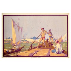 Affiche vintage d'origine Empire marketing Board Rangoon Port Burma EMB Ba Nyan