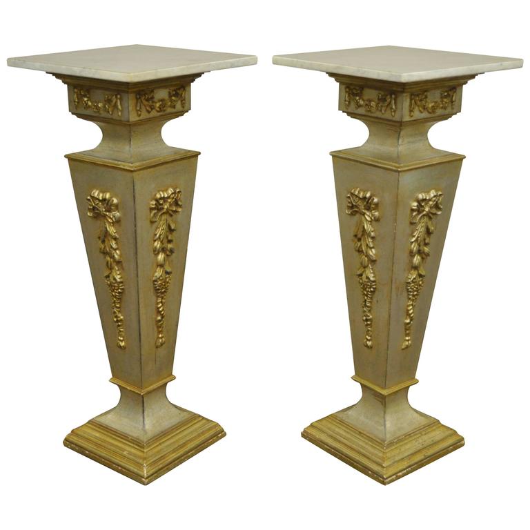 Pair of 20th Century Italian Florentine Marble Top Pedestals or Bust