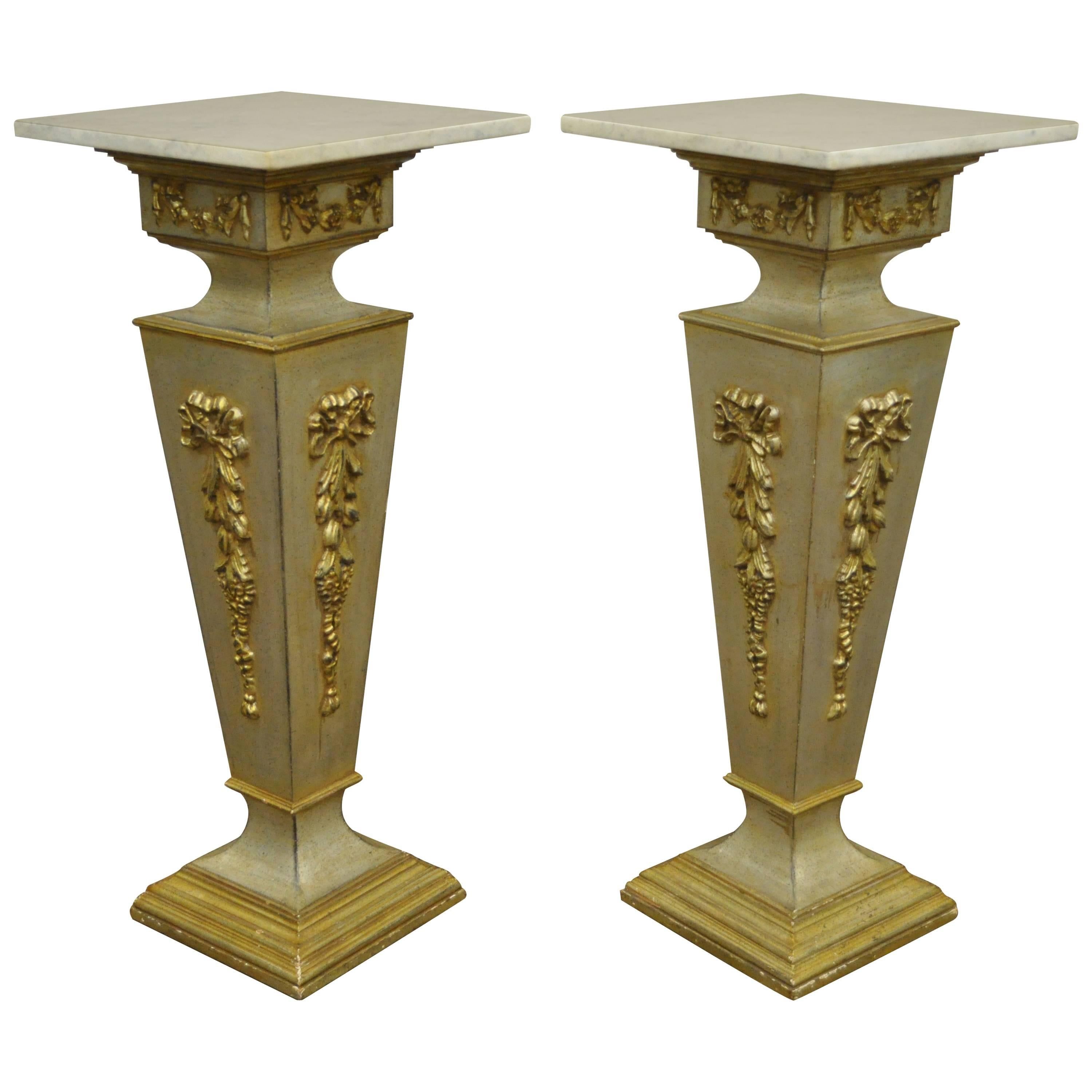 Pair of 20th Century Italian Florentine Marble Top Pedestals or Bust Stands