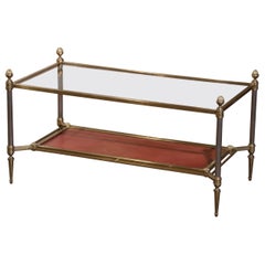 Mid-Century French Bronze and Leather Two-Tier Coffee Table from Maison Jansen