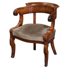 19th Century French Louis Philippe Carved Walnut and Velvet Desk Armchair