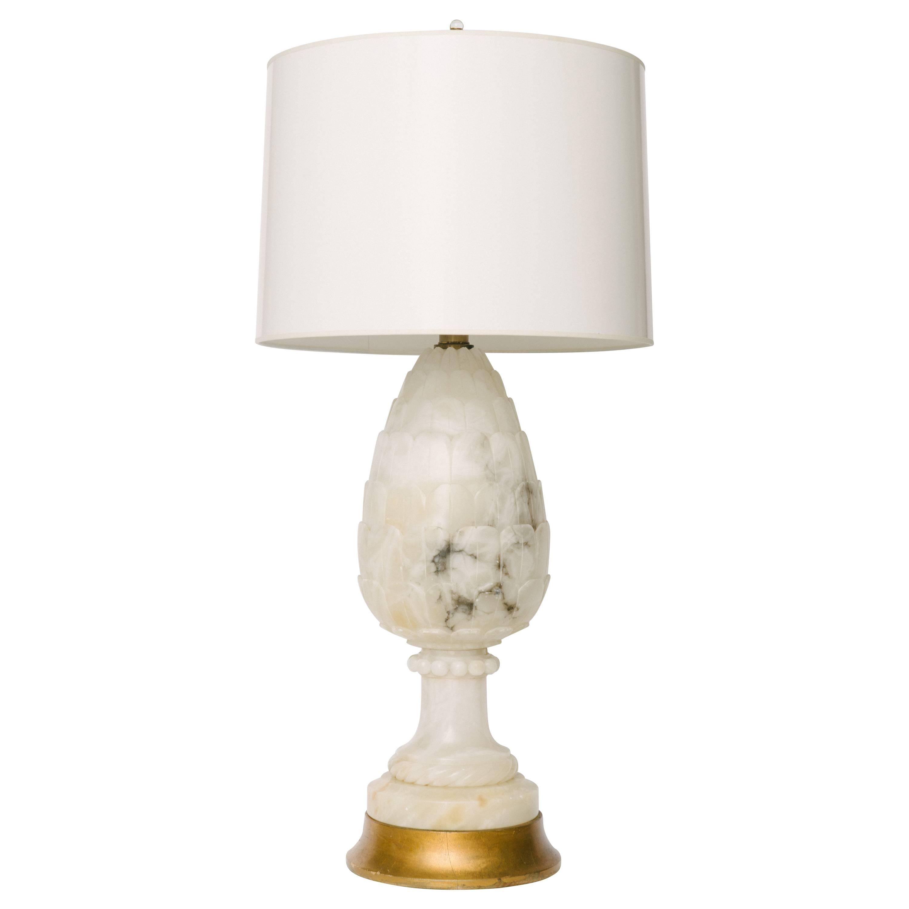 Hand-Carved Pineapple Alabaster Marble Lamp