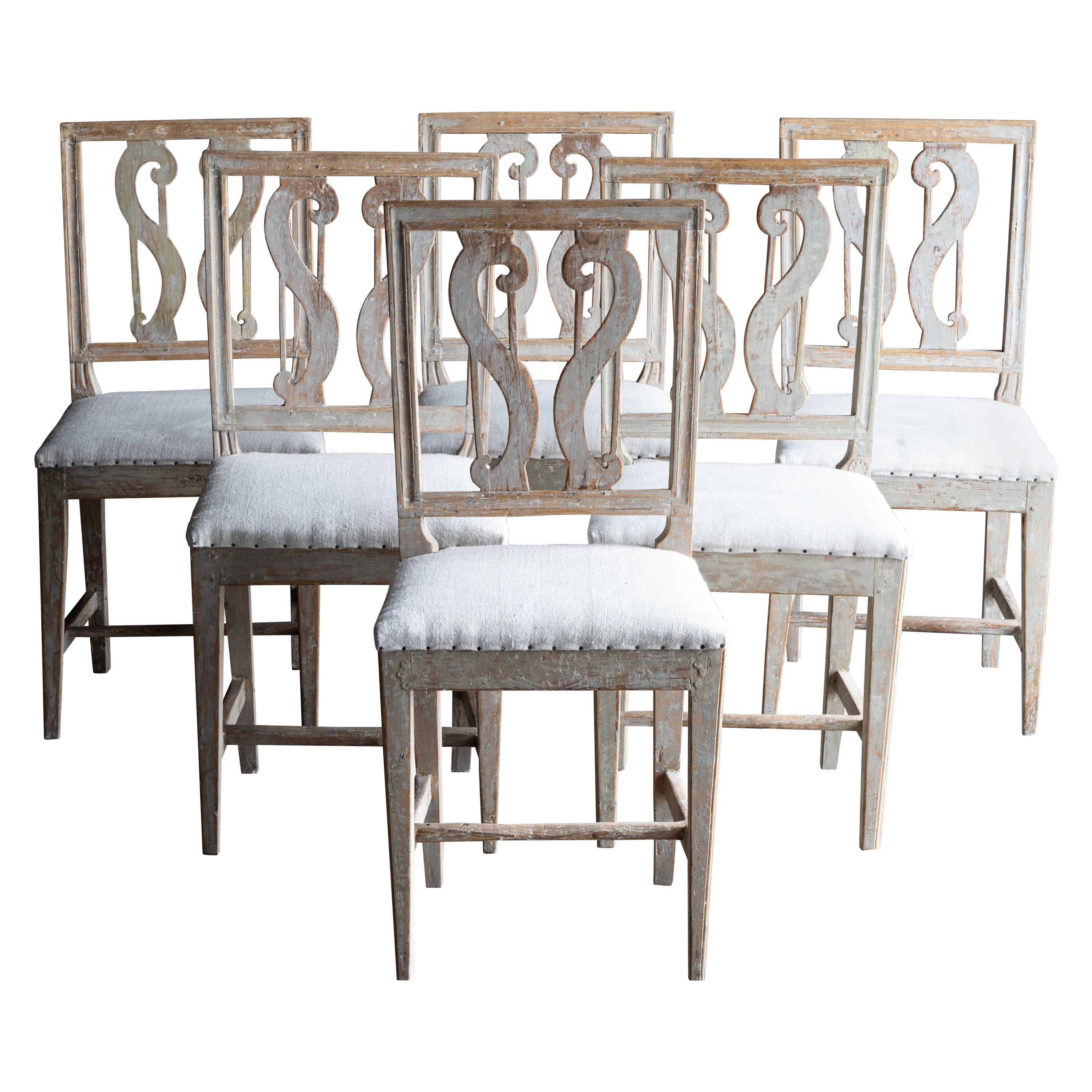 Good set of Six Swedish 19th c Provincial Gustavian Chairs For Sale