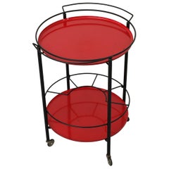 Retro Mid-Century Red Round Two Tiered Bar Cart from Carrellino Laurids Lønborg, 1960s
