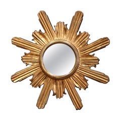 Vintage French Carved Giltwood Painted Wall Sunburst Mirror
