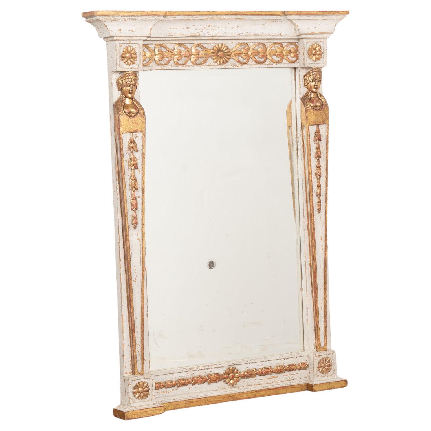 Antique Gustavian Gray and Gold Mirror, Sweden circa 1880 For Sale