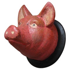 Vintage German Carved and Painted Black Forest Pig Mounted Wall Sculpture