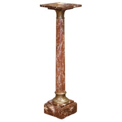 Mesa de pedestal francesa Napoleón III del siglo XIX tallada en mármol y bronce Selette