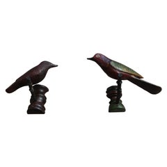 Set of Two German Antique Black Forest Carved and Painted Birds