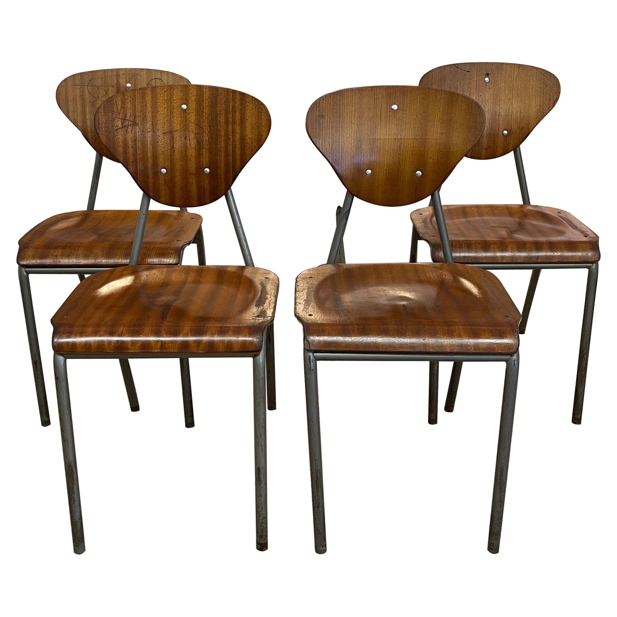 Vintage Danish Modern Chairs With Metal Frame. Set of 4. For Sale