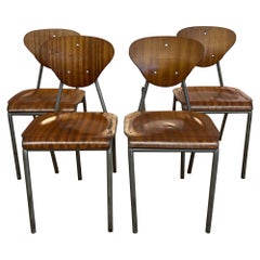 Vintage Danish Modern Chairs With Metal Frame. Set of 4.