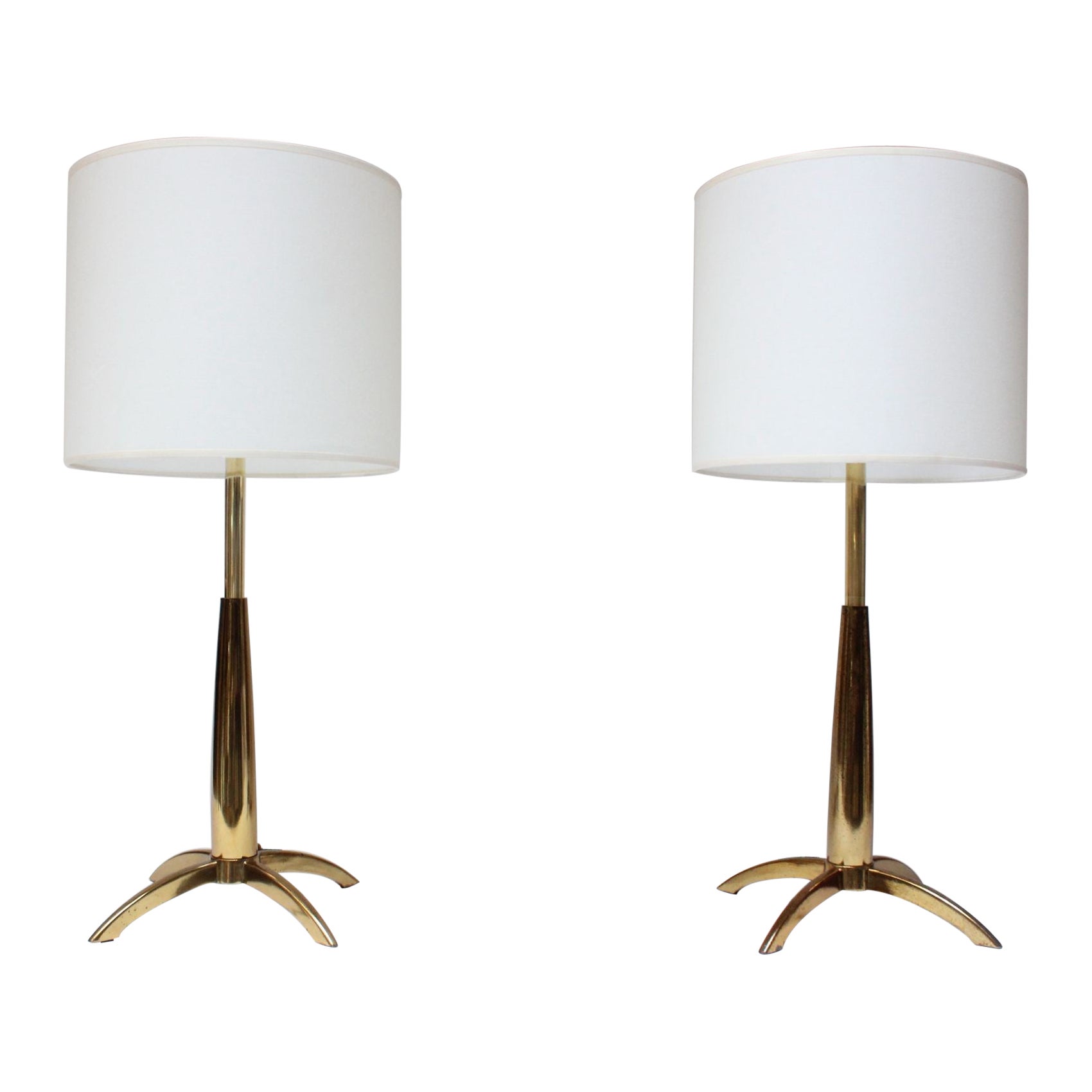 Pair of Mid-Century Stiffel "Rocket" Table Lamps in Brass For Sale