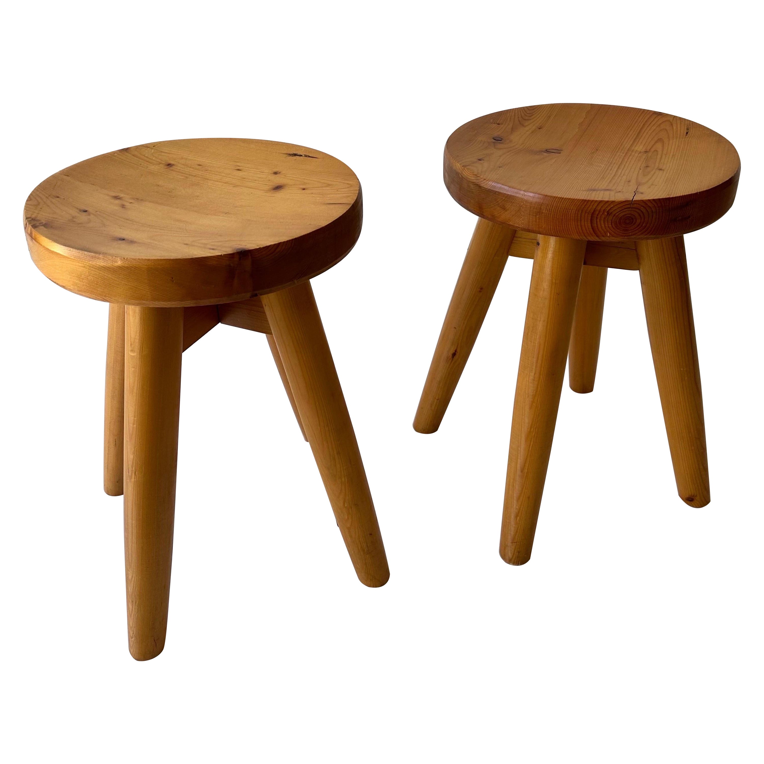Pair of Rene Martin Pine wood Stools For Sale