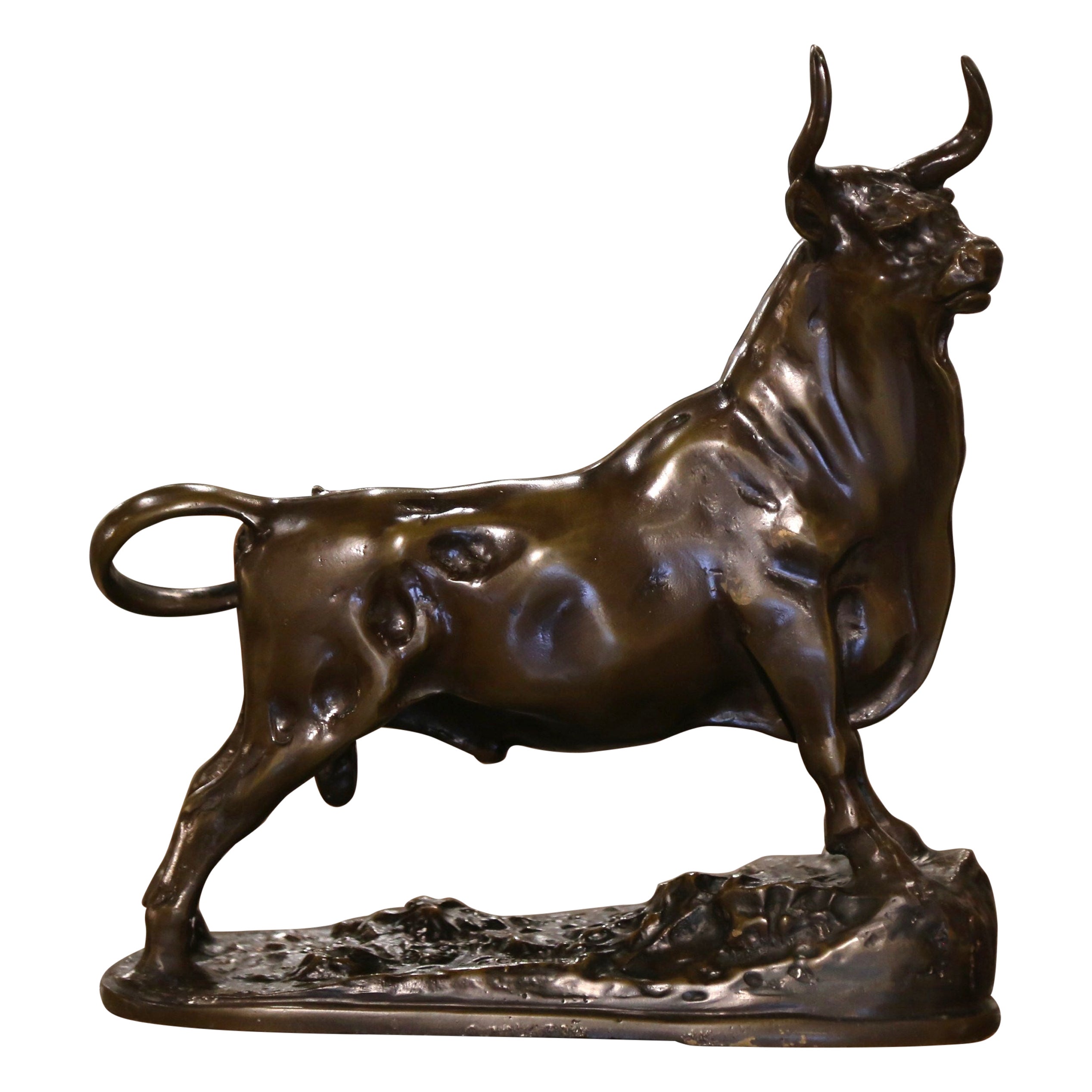 Französische Stier-Skulptur aus patinierter Bronze des 19. Jahrhunderts, signiert G. Gardet