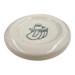 Retro Original Wheel Thrown Hand Painted Ceramic Hand and Cup Doodle Plate Dish